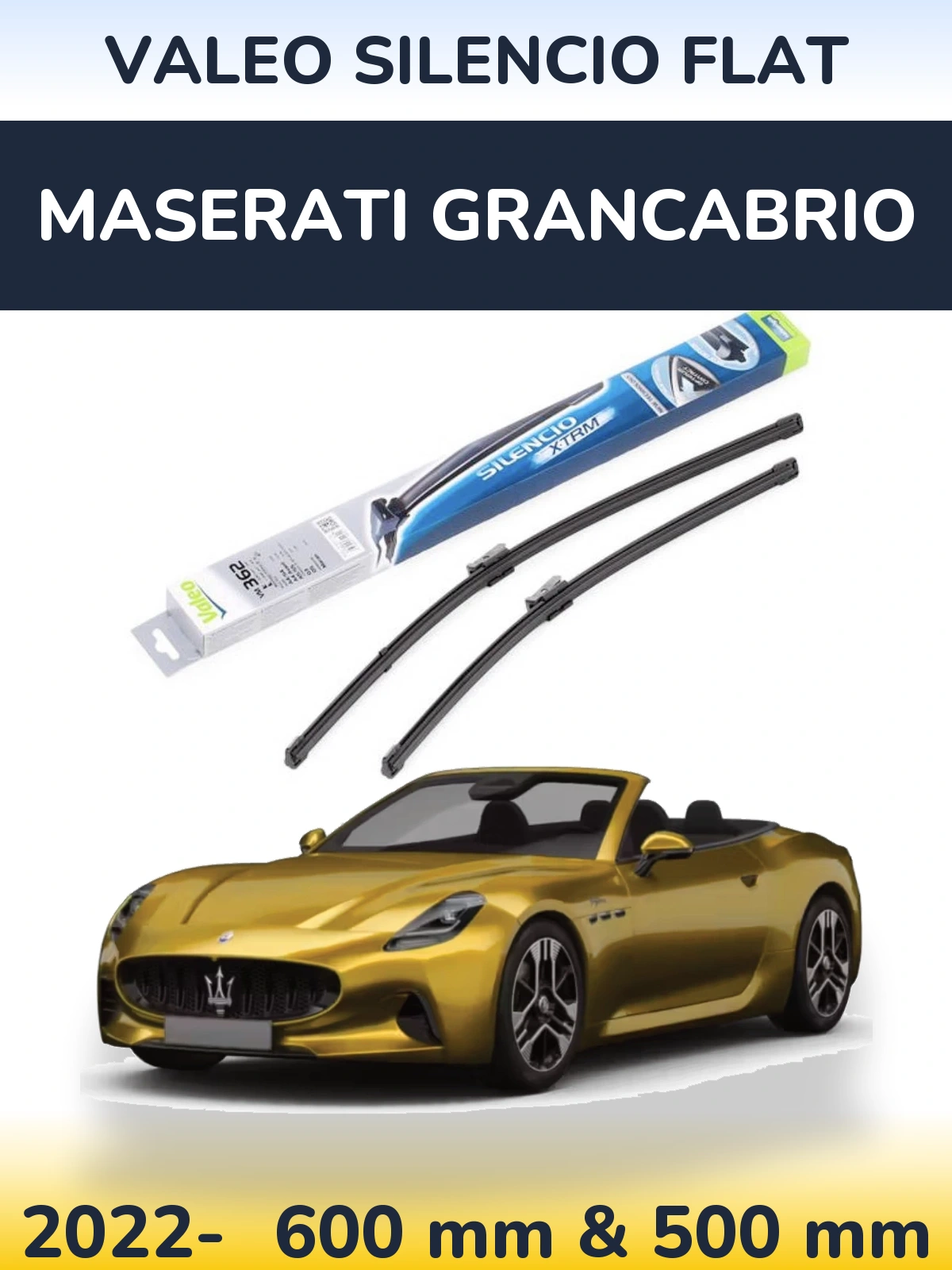 Sada předních stěračů Valeo Silencio Flat 600 a 500 mm pro Maserati GranCabrio 2022-2026
