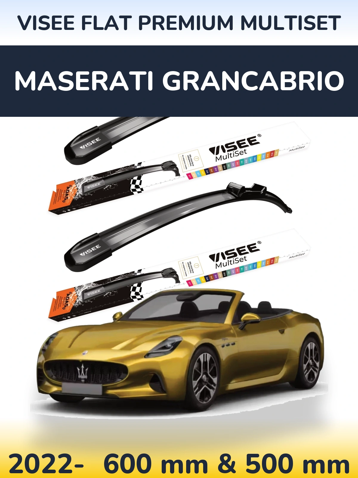 Sada předních stěračů VISEE FLAT PREMIUM MultiSet 600 a 500 mm pro Maserati GranCabrio 2022-2026