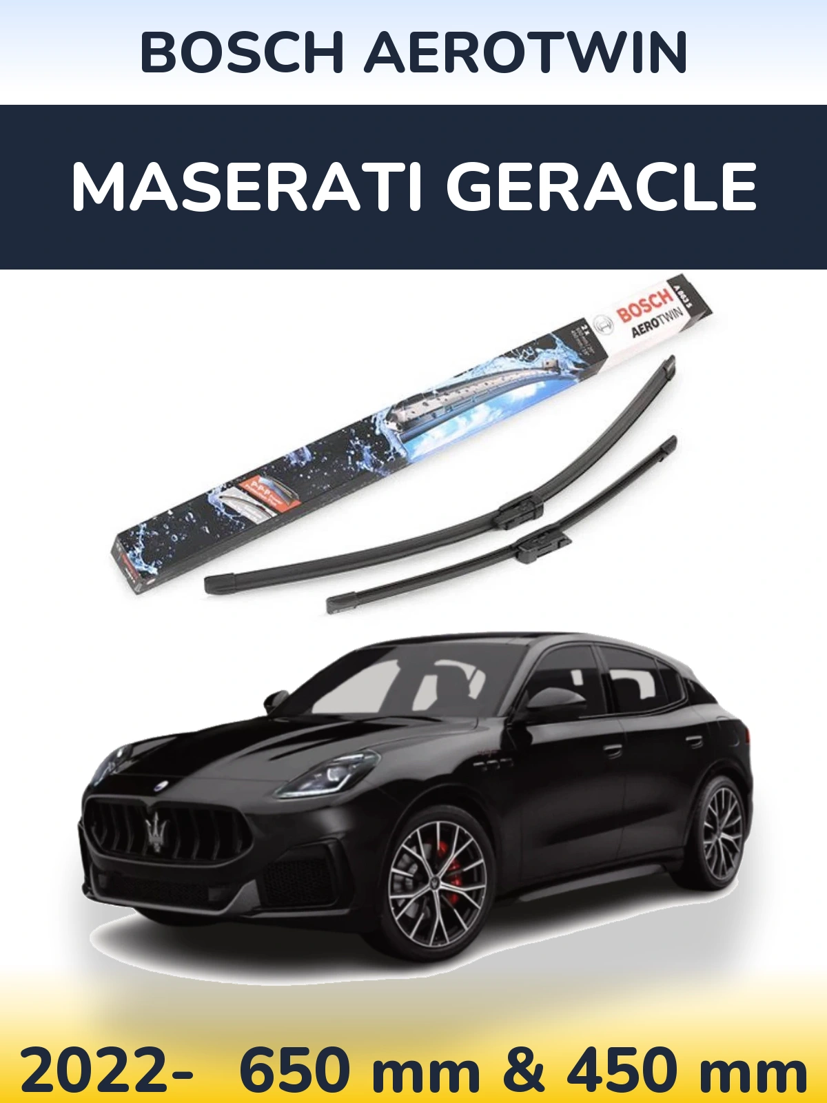 Sada předních stěračů BOSCH AeroTwin 650 a 450 mm pro Maserati Geracle 2022-2026
