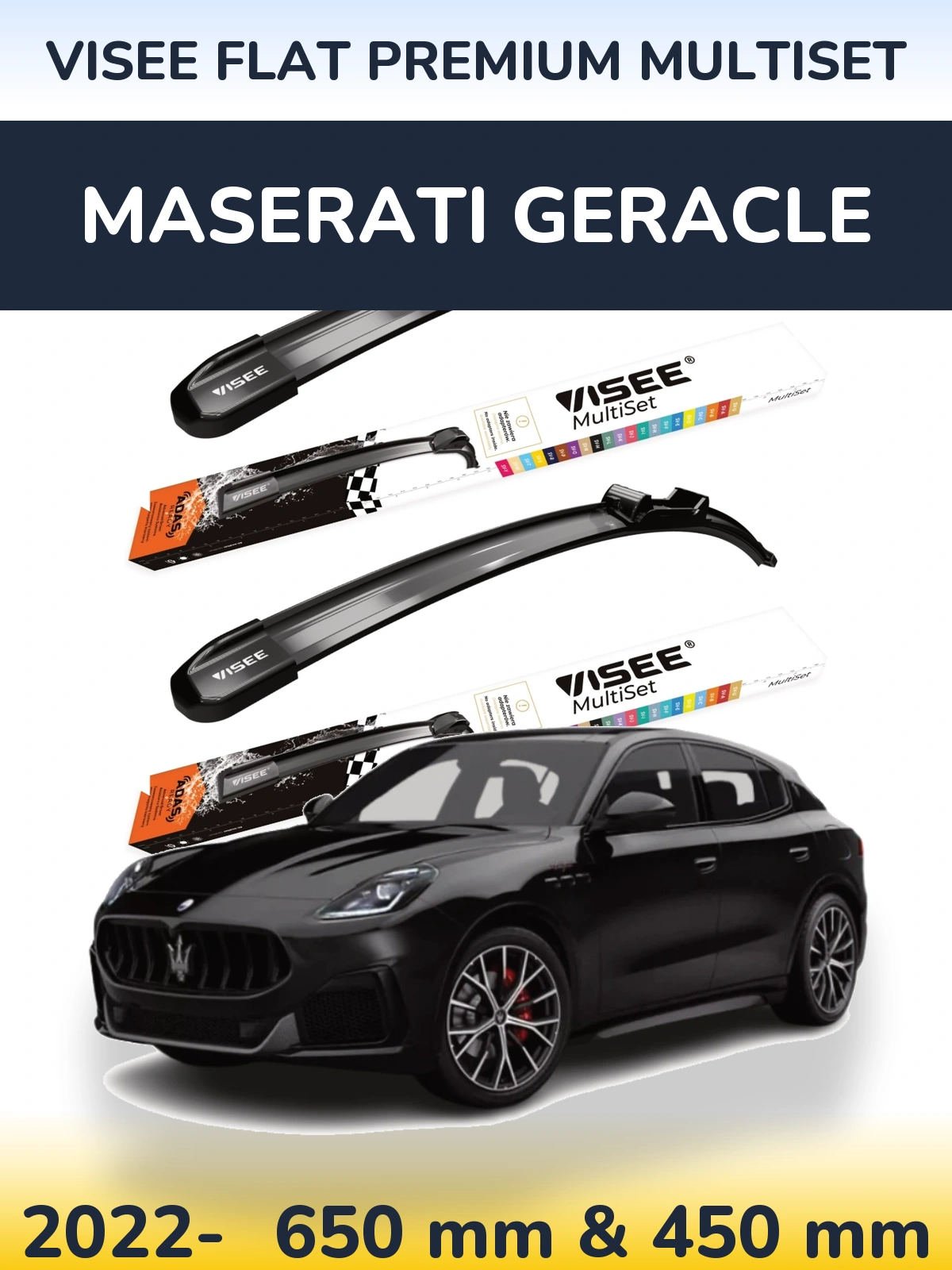 Sada předních stěračů VISEE FLAT PREMIUM MultiSet 650 a 450 mm pro Maserati Geracle 2022-2026