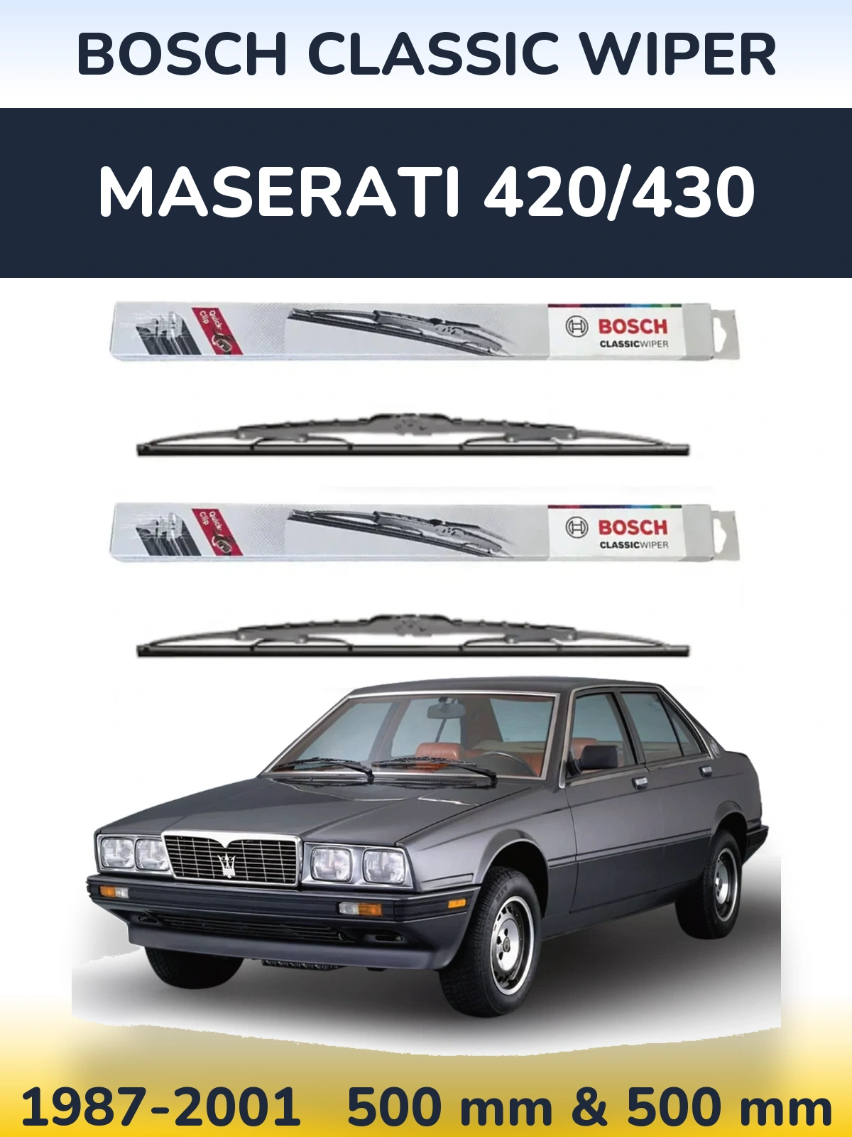 Sada předních stěračů BOSCH Classic Wiper 500 a 500 mm pro Maserati 420/430 1987-2001