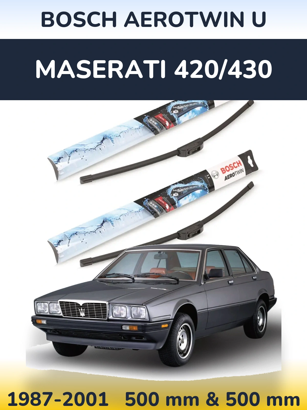 Sada předních stěračů BOSCH AeroTwin U 500 a 500 mm pro Maserati 420/430 1987-2001