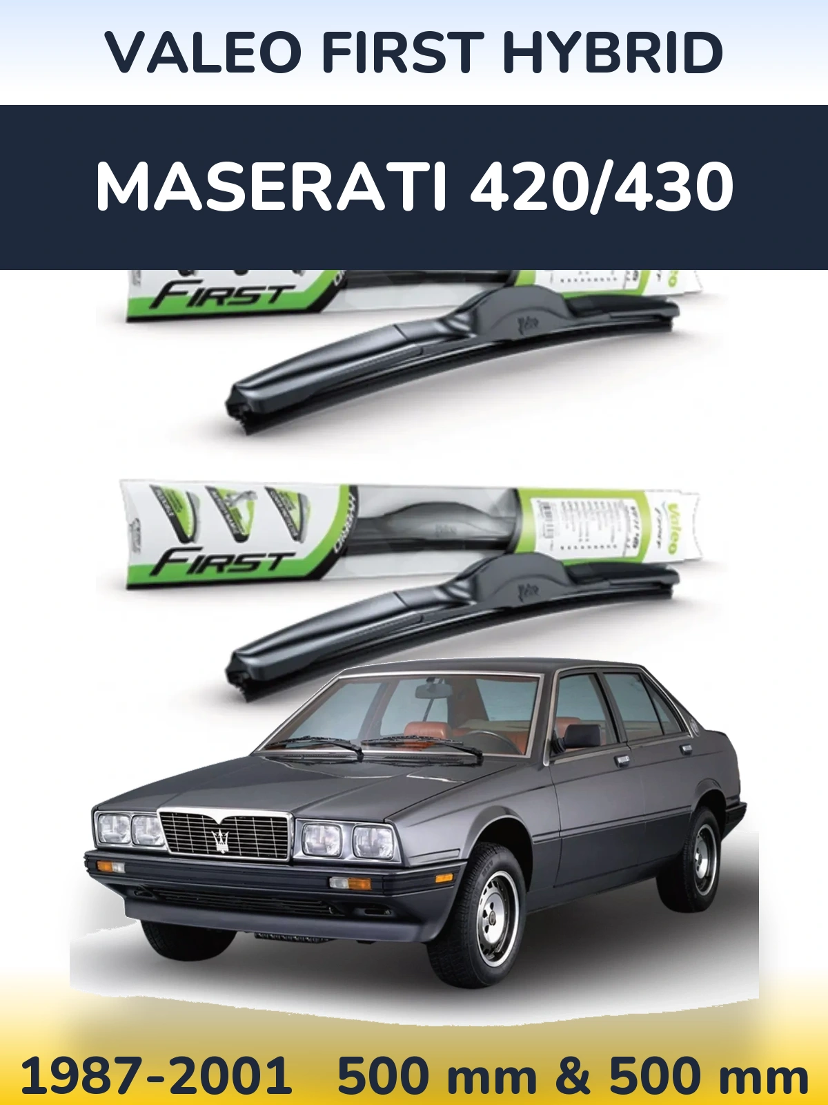 Sada předních stěračů Valeo First Hybrid 500 a 500 mm pro Maserati 420/430 1987-2001
