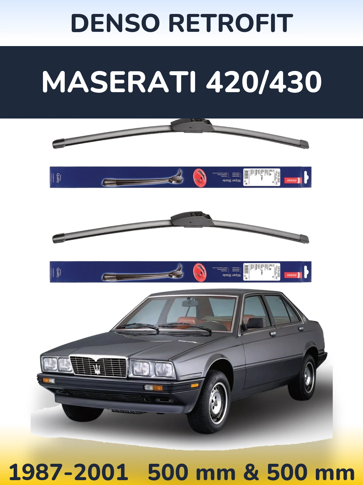 Sada předních stěračů Denso Retrofit 500 a 500 mm pro Maserati 420/430 1987-2001