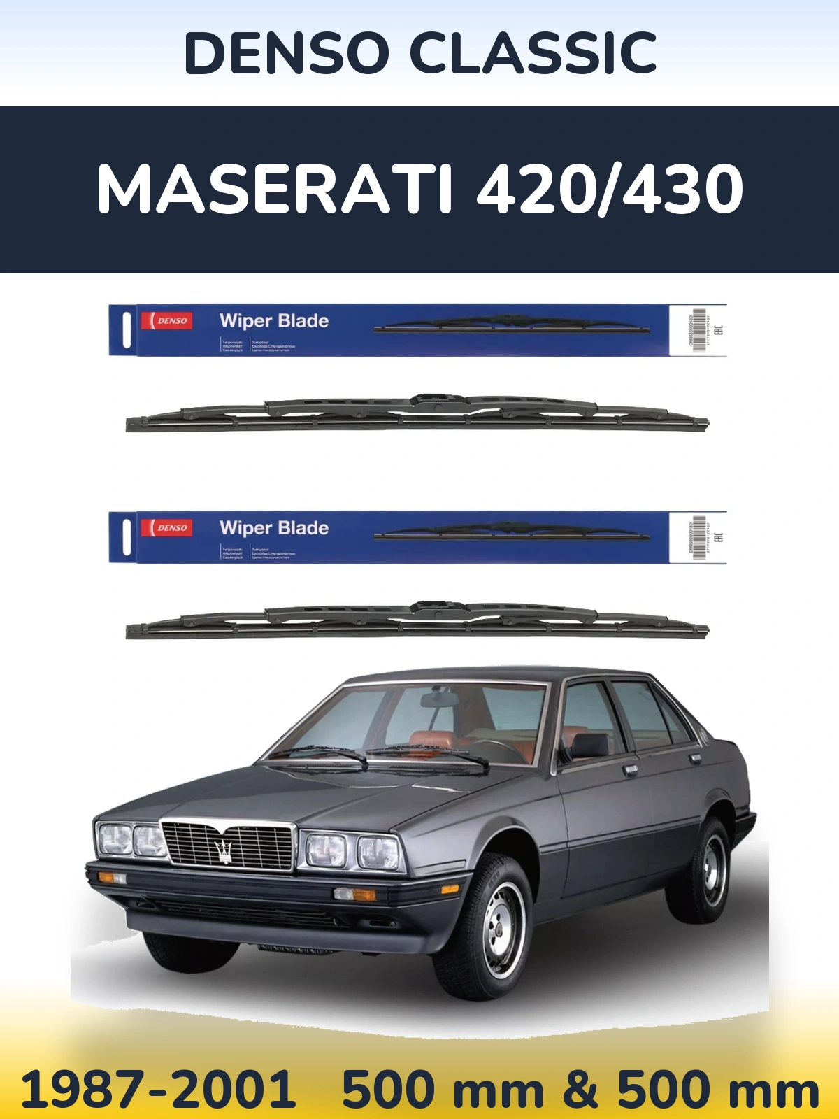 Sada předních stěračů Denso Classic 500 a 500 mm pro Maserati 420/430 1987-2001