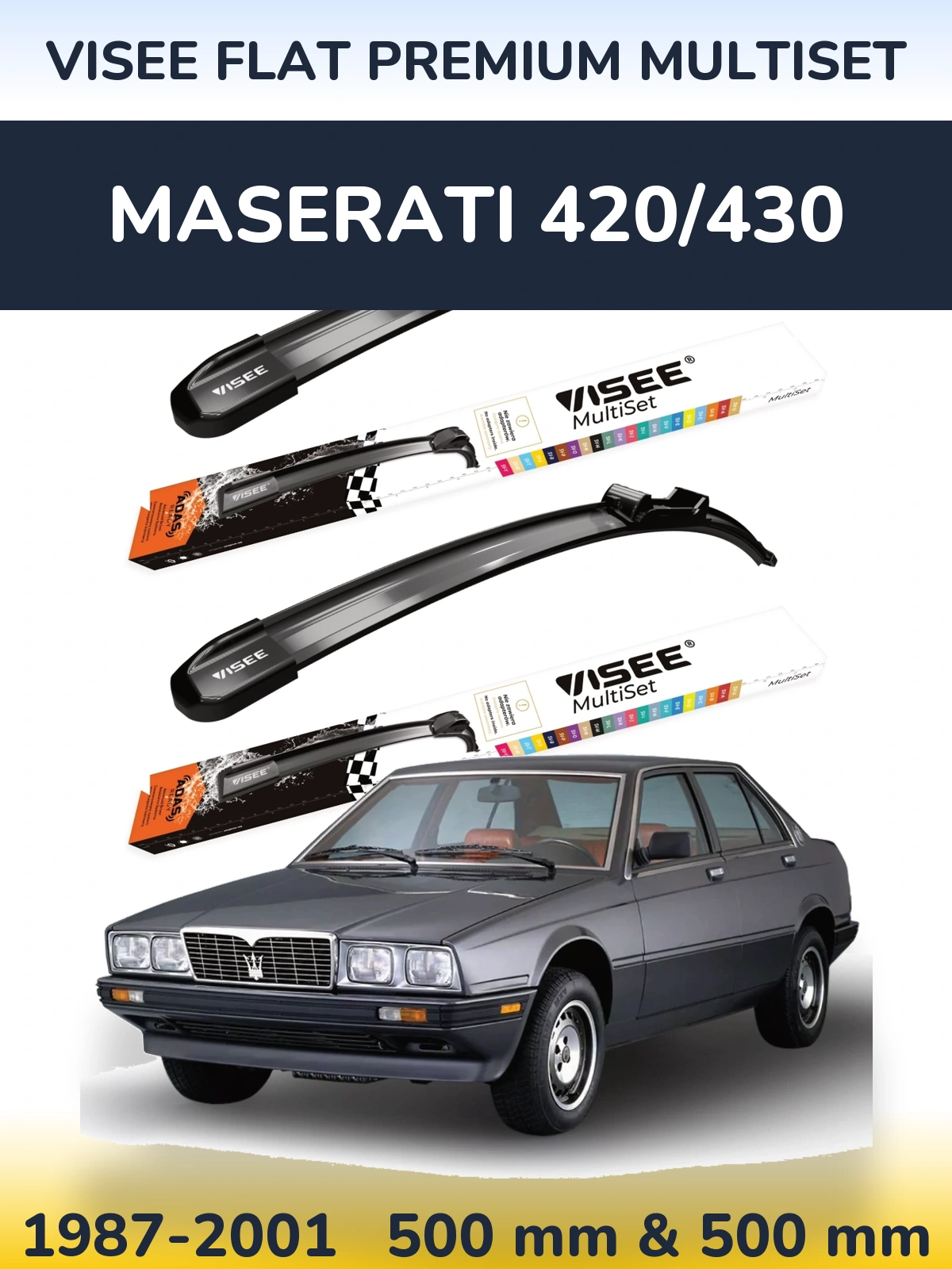 Sada předních stěračů VISEE FLAT PREMIUM MultiSet 500 a 500 mm pro Maserati 420/430 1987-2001