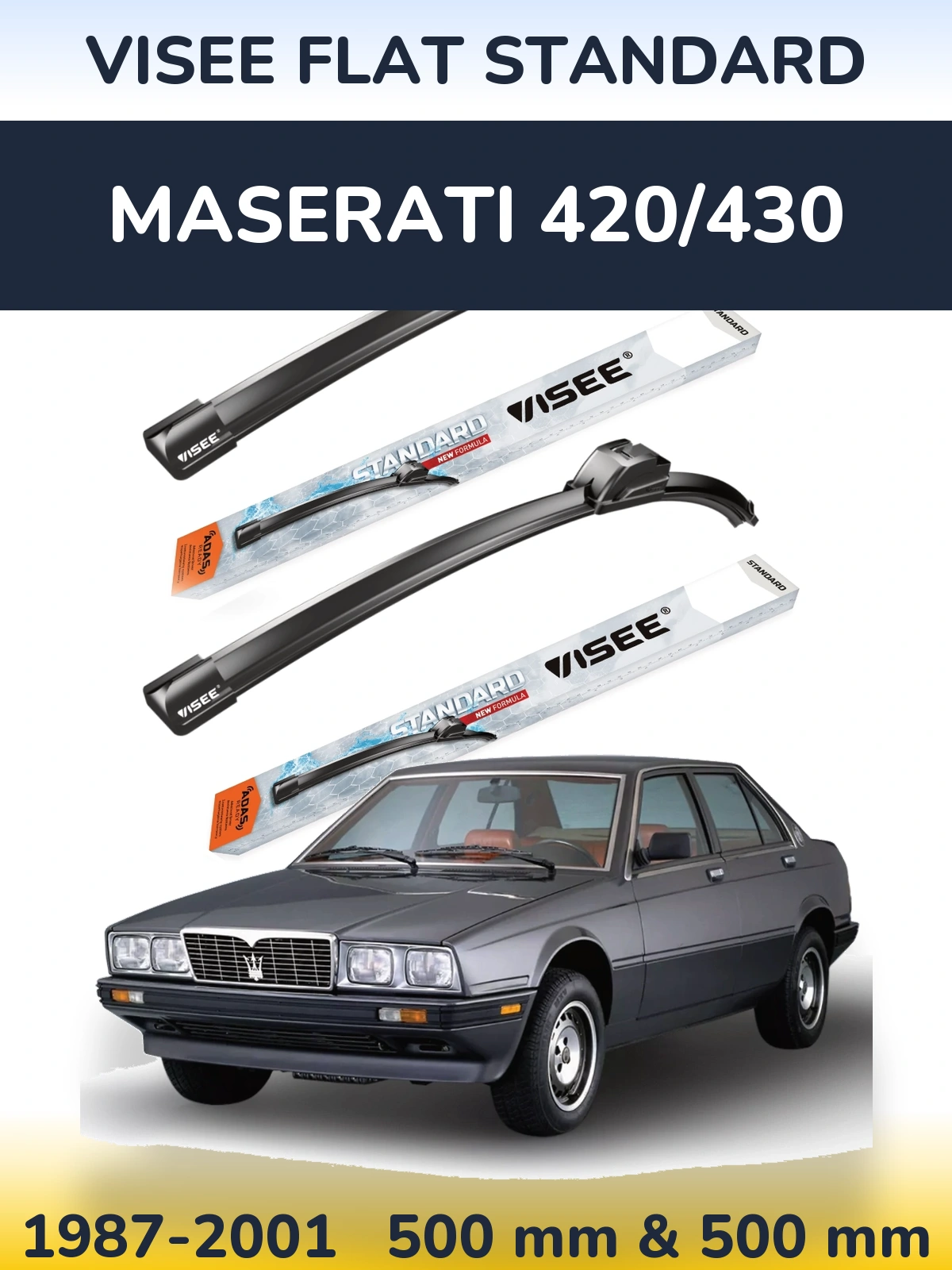 Sada předních stěračů VISEE FLAT STANDARD 500 a 500 mm pro Maserati 420/430 1987-2001