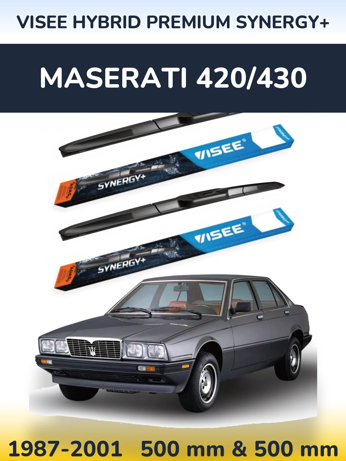 Sada předních stěračů VISEE HYBRID PREMIUM SYNERGY+ 500 a 500 mm pro Maserati 420/430 1987-2001