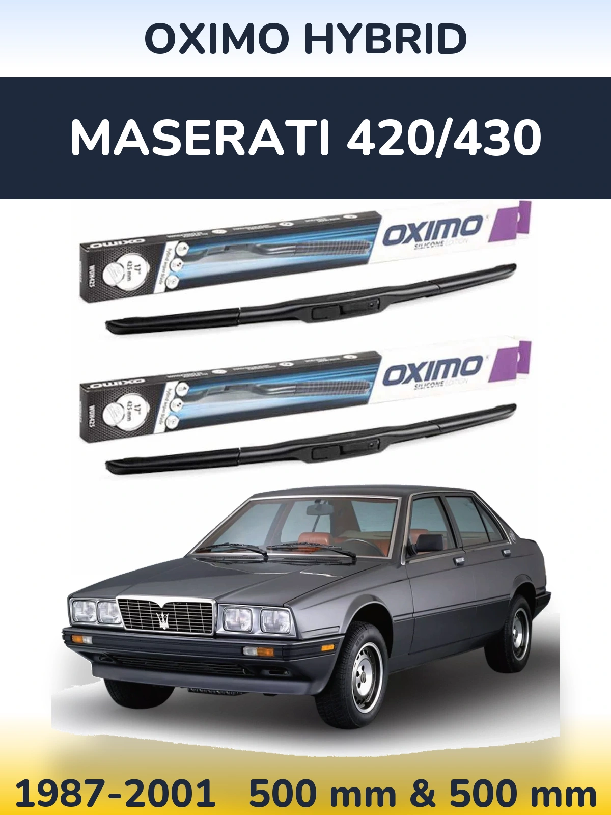 Sada předních stěračů Oximo Hybrid 500 a 500 mm pro Maserati 420/430 1987-2001