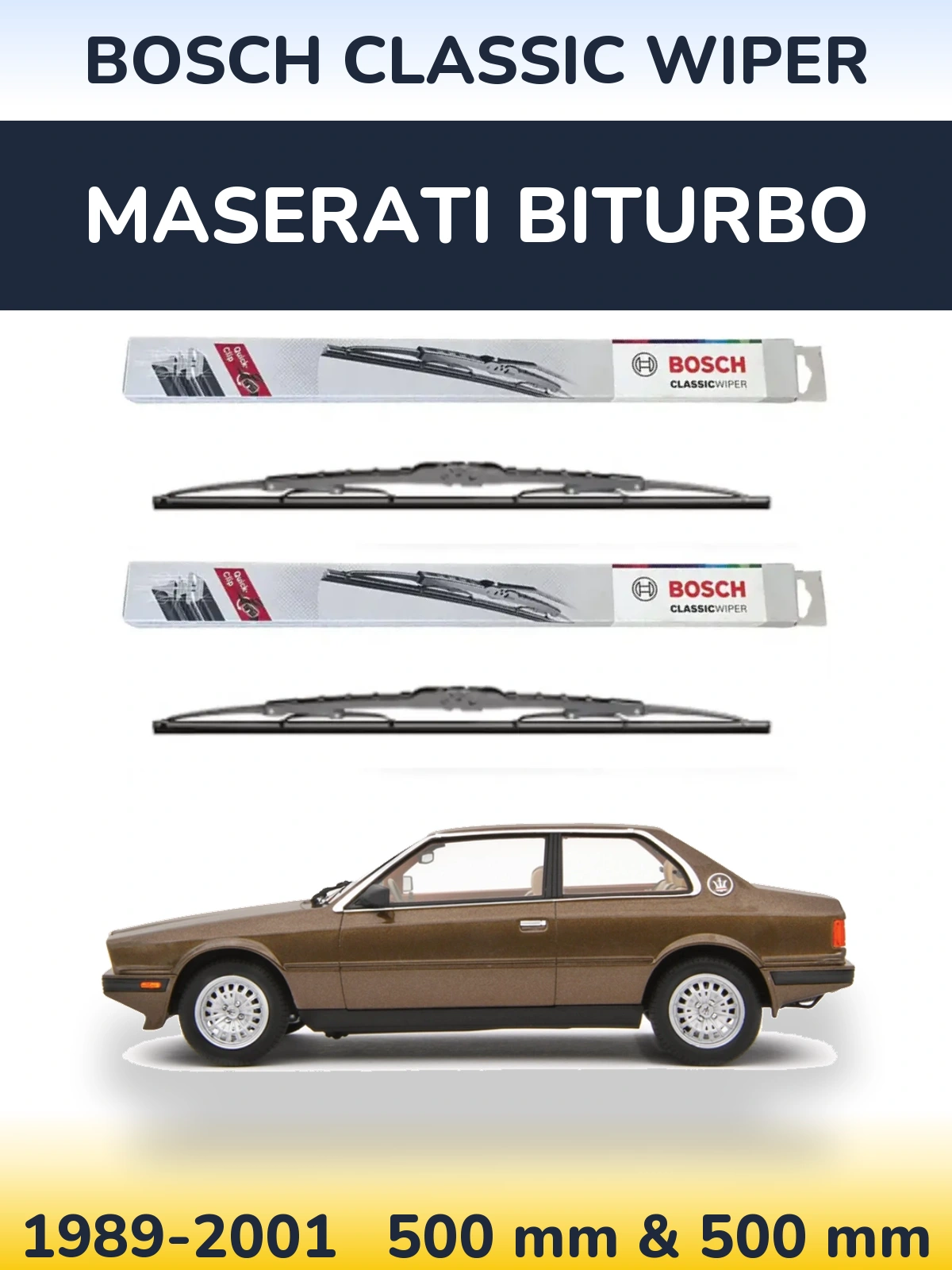 Sada předních stěračů BOSCH Classic Wiper 500 a 500 mm pro Maserati Biturbo 1989-2001