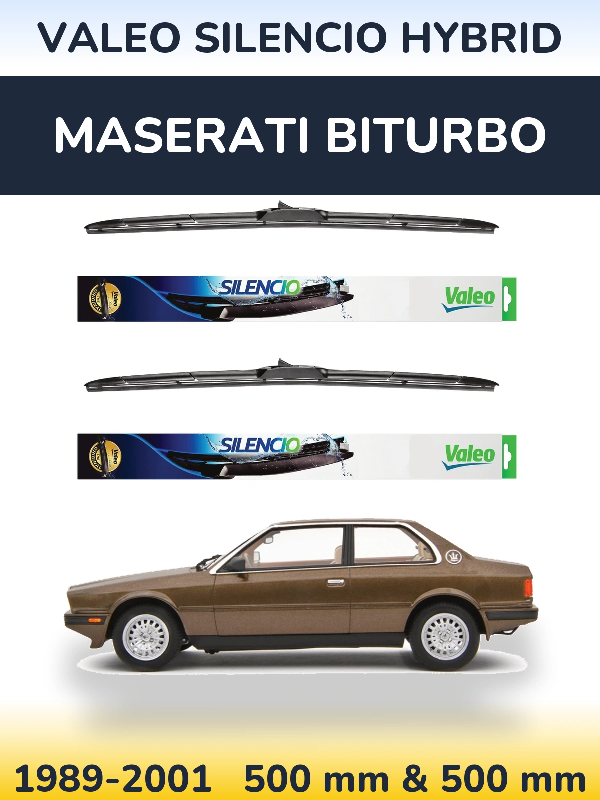 Комплект передніх щіток Valeo Silencio Hybrid 500 & 500 мм для Maserati Biturbo 1989-2001