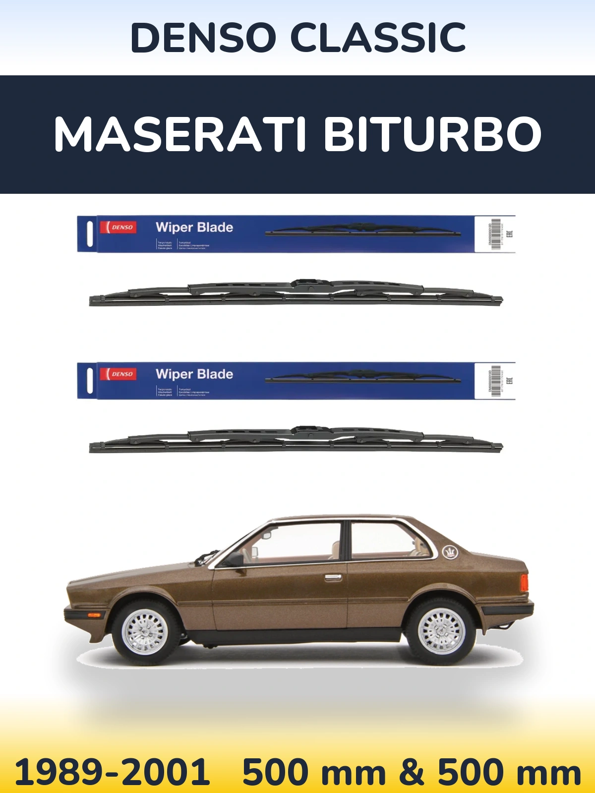 Sada předních stěračů Denso Classic 500 a 500 mm pro Maserati Biturbo 1989-2001