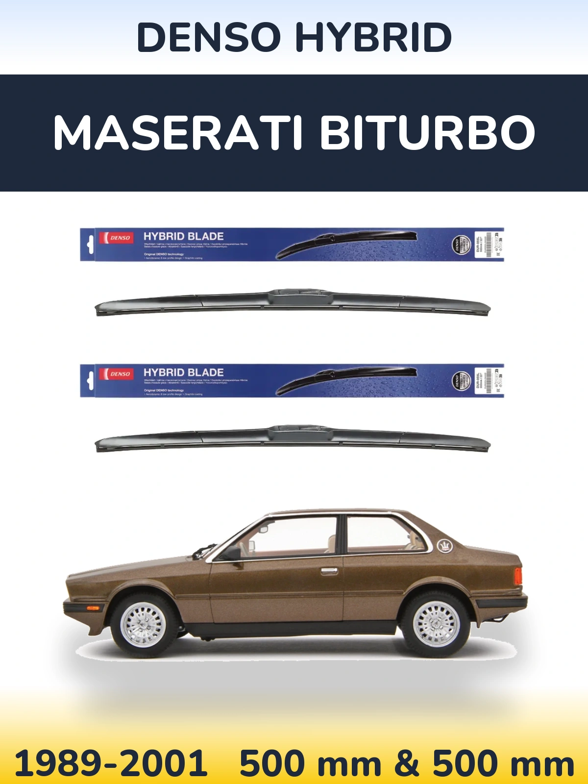 Sada předních stěračů Denso Hybrid 500 a 500 mm pro Maserati Biturbo 1989-2001