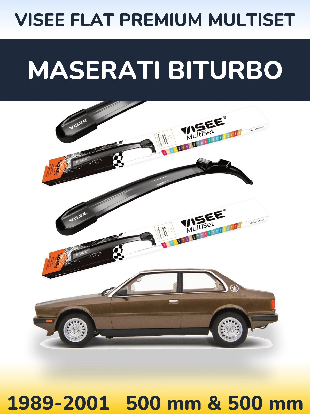 Комплект передніх щіток VISEE FLAT PREMIUM MultiSet 500 & 500 мм для Maserati Biturbo 1989-2001