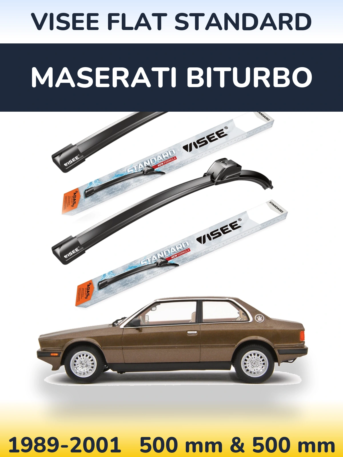 Комплект передніх щіток VISEE FLAT STANDARD 500 & 500 мм для Maserati Biturbo 1989-2001