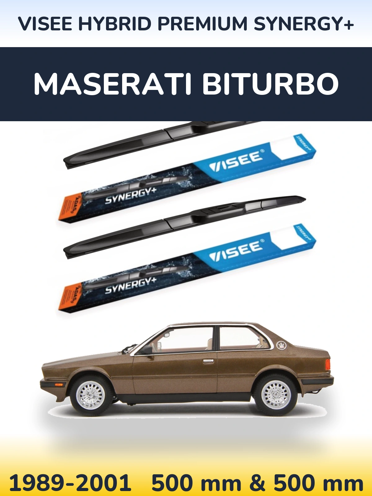 Комплект передніх щіток VISEE HYBRID PREMIUM SYNERGY+ 500 & 500 мм для Maserati Biturbo 1989-2001