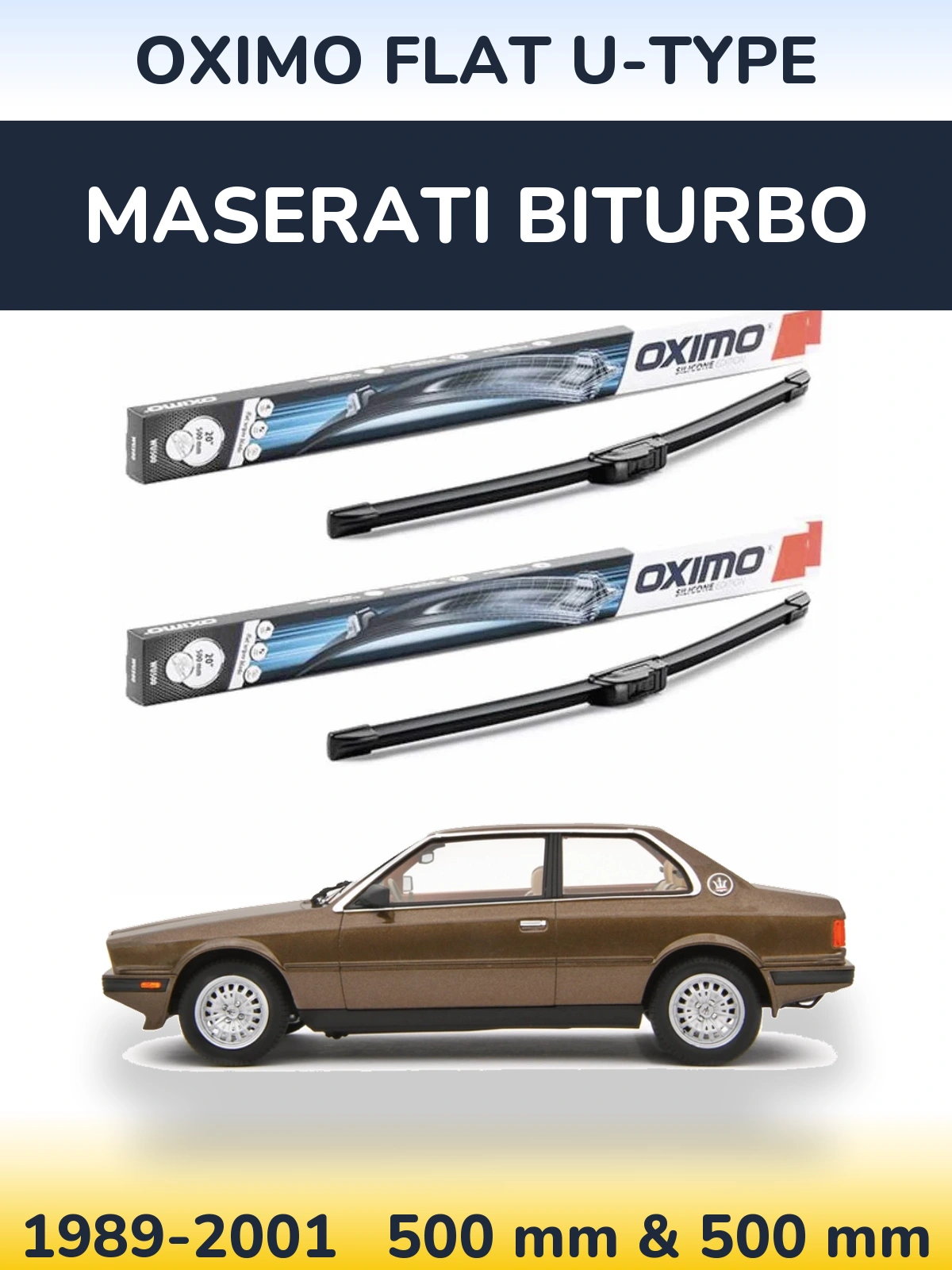 Sada předních stěračů Oximo Flat U-type 500 a 500 mm pro Maserati Biturbo 1989-2001