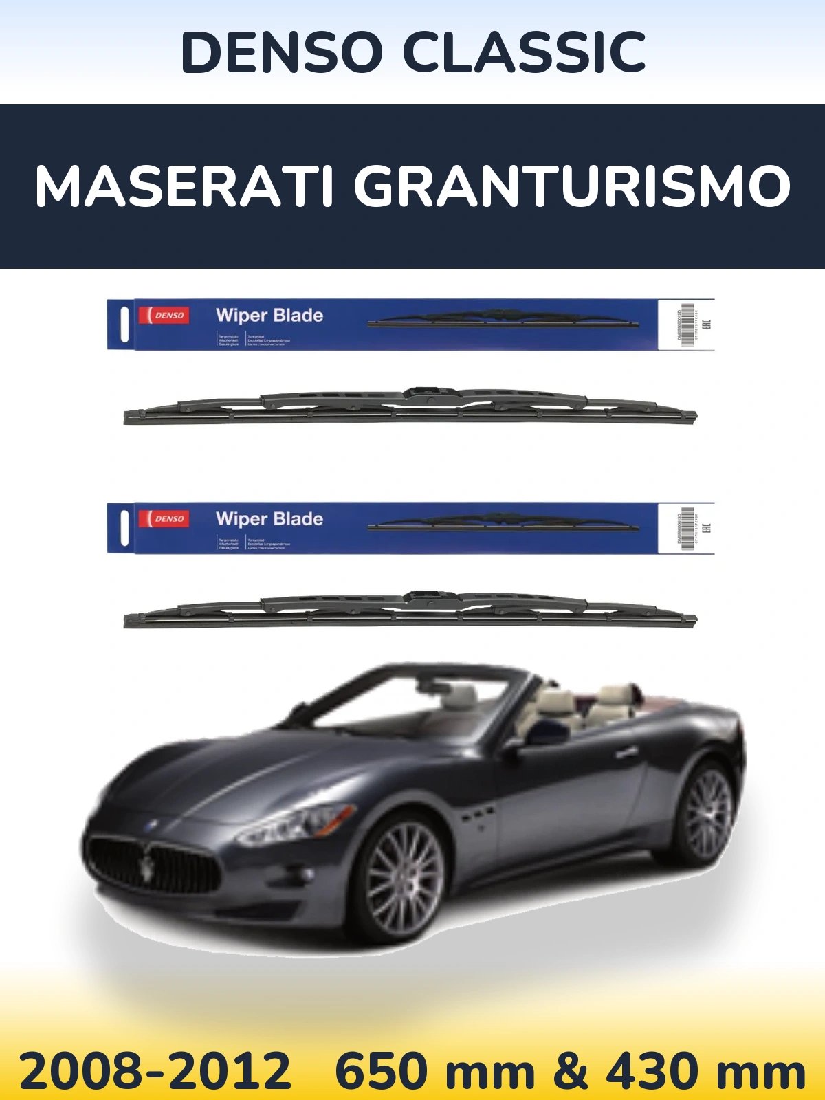 Sada předních stěračů Denso Classic 650 a 430 mm pro Maserati GranTurismo 2008-2012