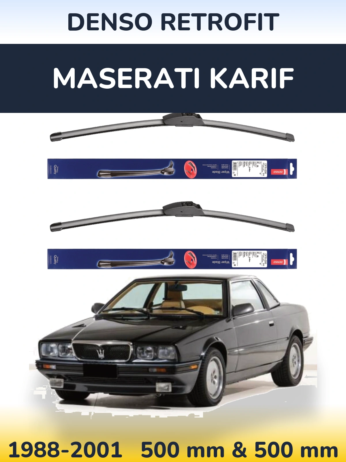 Sada předních stěračů Denso Retrofit 500 a 500 mm pro Maserati Karif 1988-2001
