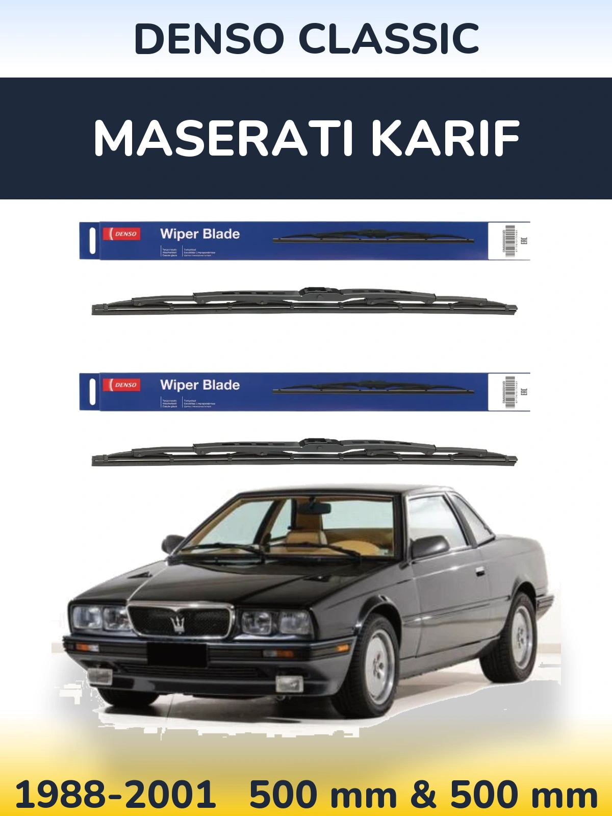 Sada předních stěračů Denso Classic 500 a 500 mm pro Maserati Karif 1988-2001