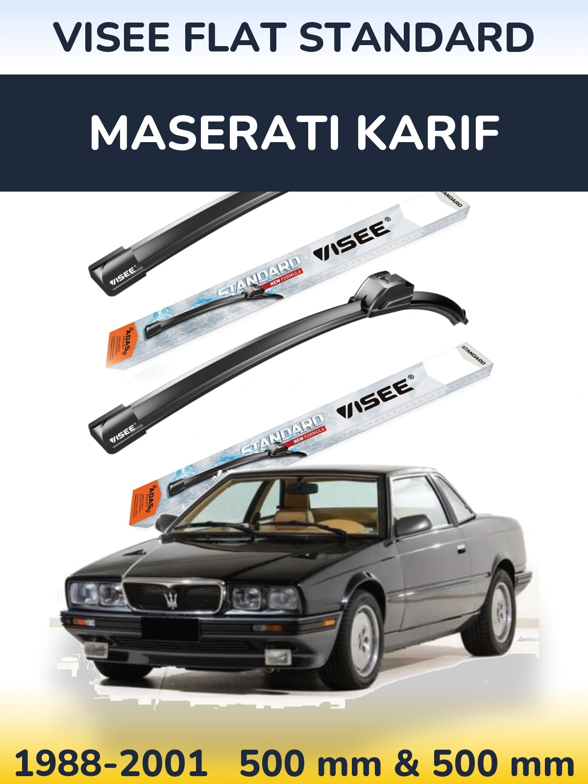 Комплект передніх щіток VISEE FLAT STANDARD 500 & 500 мм для Maserati Karif 1988-2001