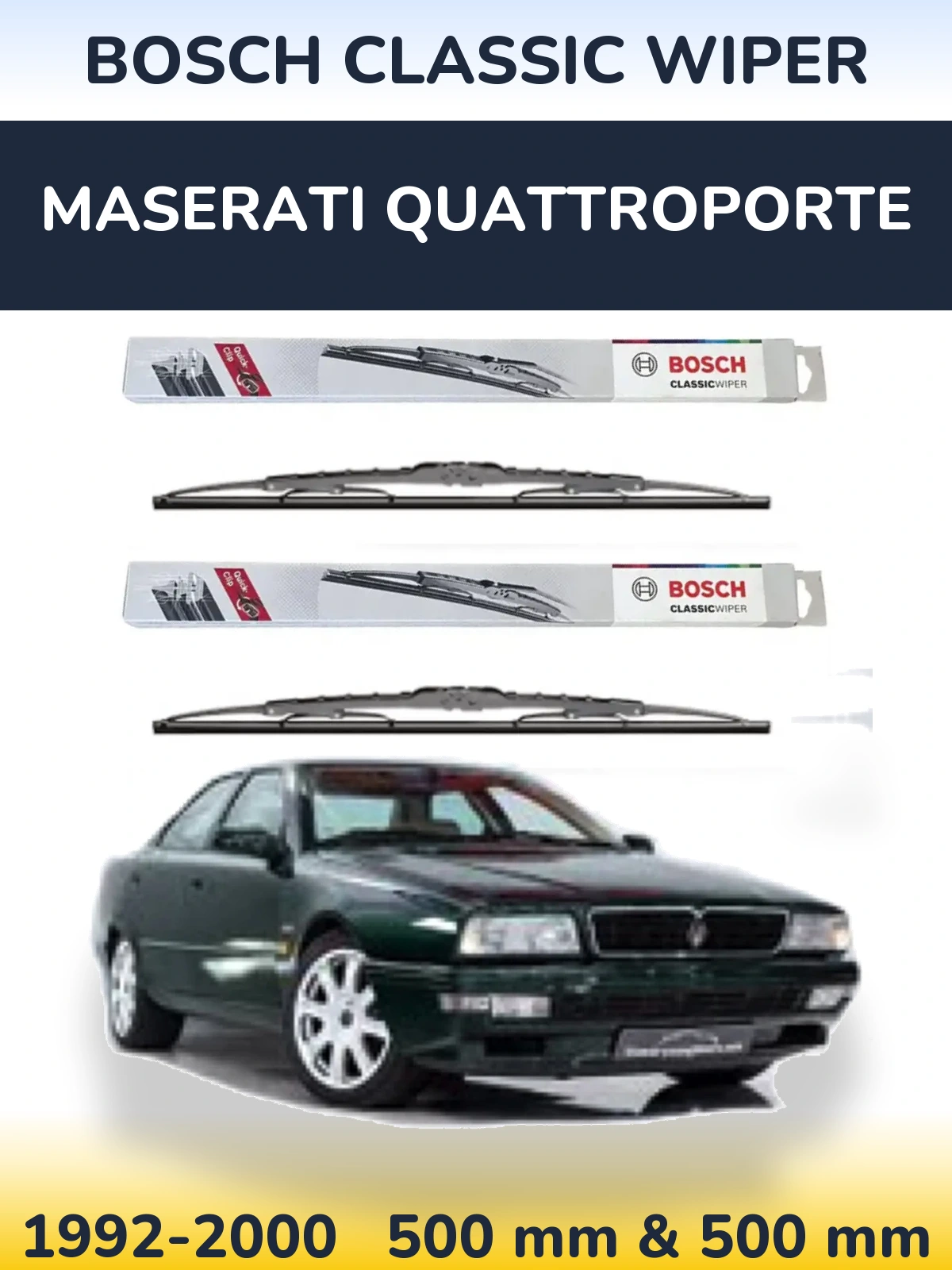 Sada předních stěračů BOSCH Classic Wiper 500 a 500 mm pro Maserati Quattroporte 1992-2000