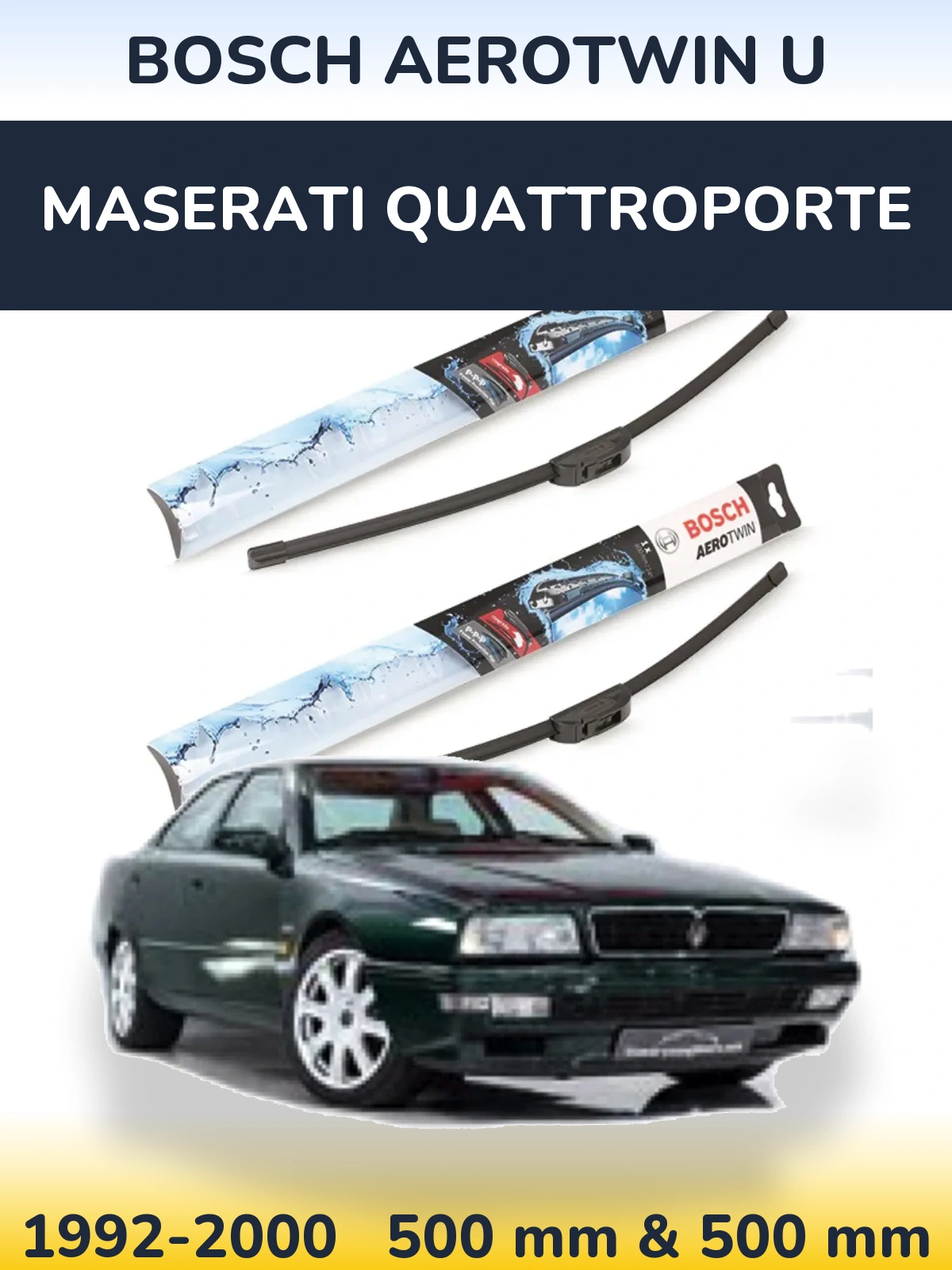 Sada předních stěračů BOSCH AeroTwin U 500 a 500 mm pro Maserati Quattroporte 1992-2000