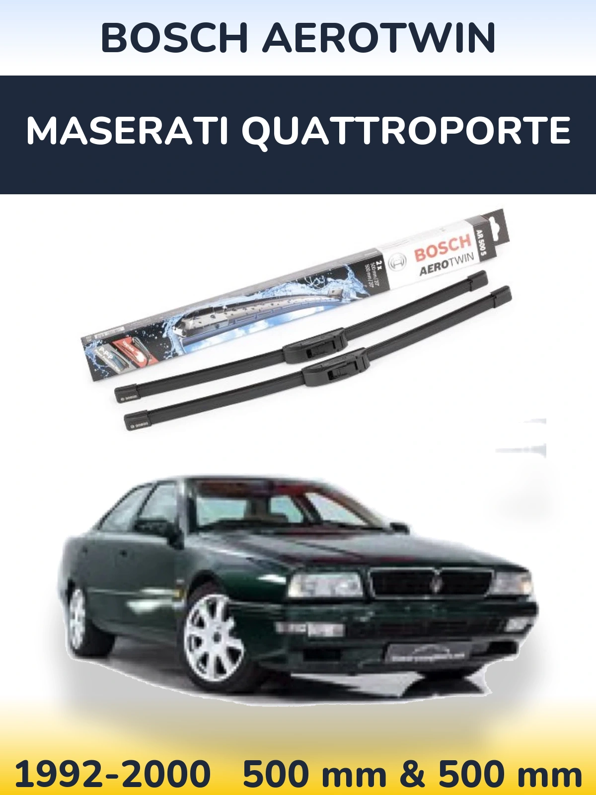 Sada předních stěračů BOSCH AeroTwin 500 a 500 mm pro Maserati Quattroporte 1992-2000