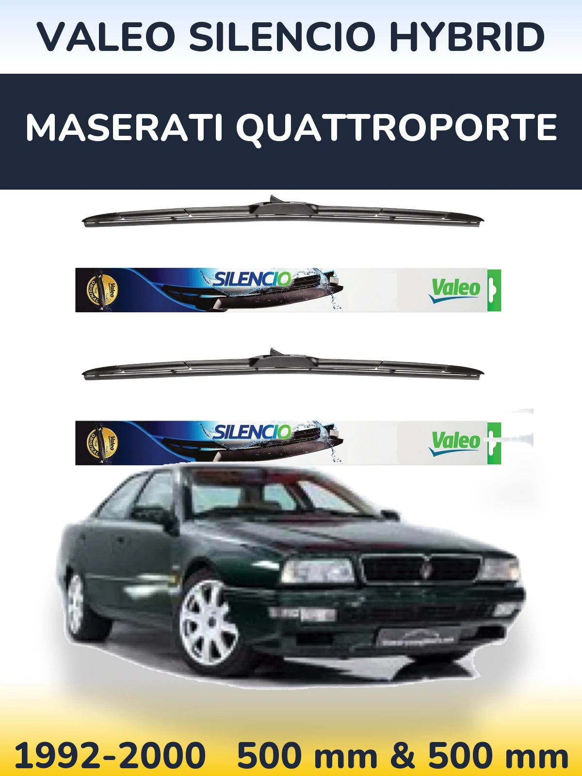 Комплект передніх щіток Valeo Silencio Hybrid 500 & 500 мм для Maserati Quattroporte 1992-2000