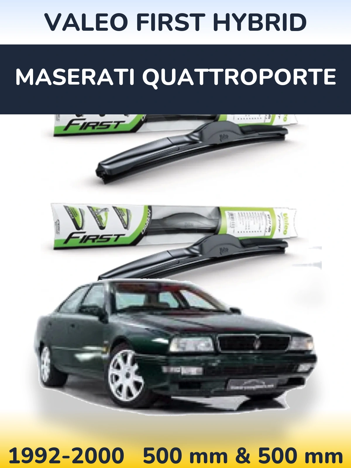 Sada předních stěračů Valeo First Hybrid 500 a 500 mm pro Maserati Quattroporte 1992-2000