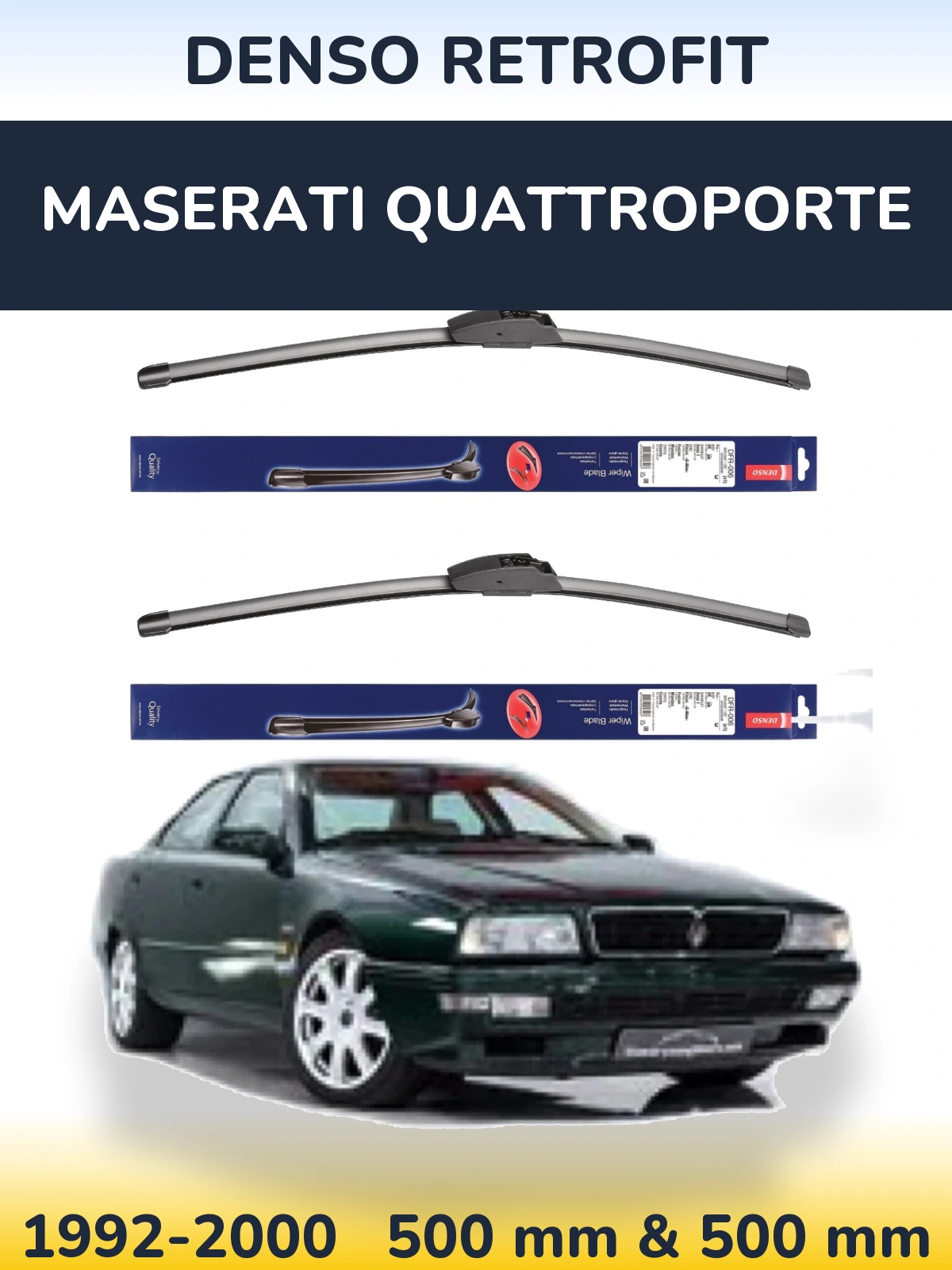 Sada předních stěračů Denso Retrofit 500 a 500 mm pro Maserati Quattroporte 1992-2000
