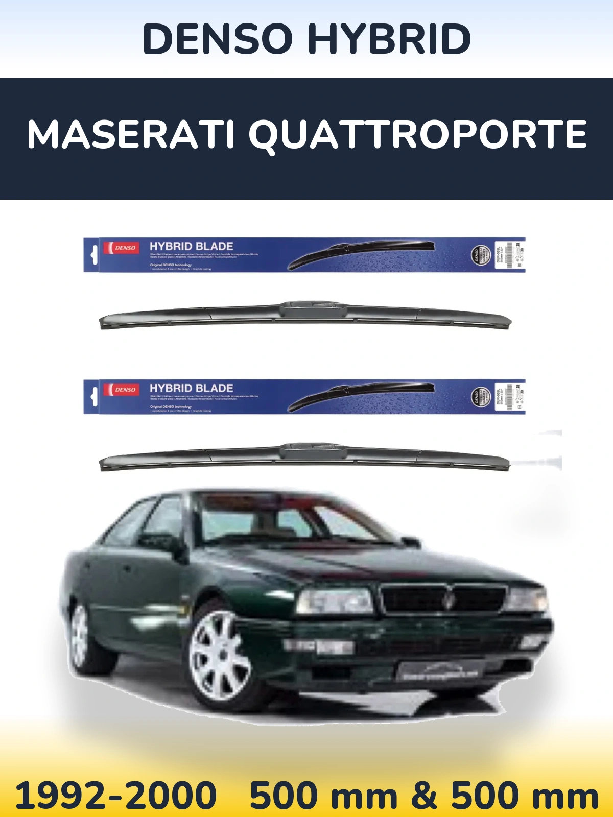 Sada předních stěračů Denso Hybrid 500 a 500 mm pro Maserati Quattroporte 1992-2000