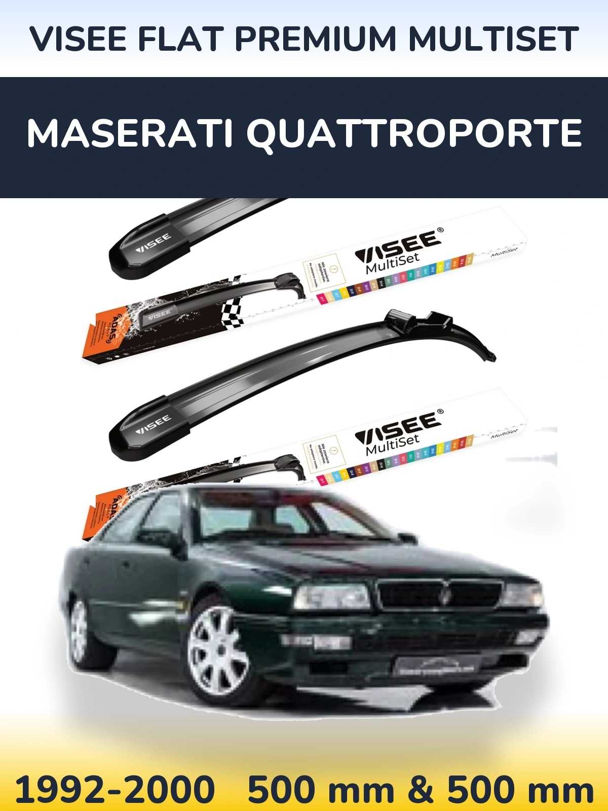 Sada předních stěračů VISEE FLAT PREMIUM MultiSet 500 a 500 mm pro Maserati Quattroporte 1992-2000