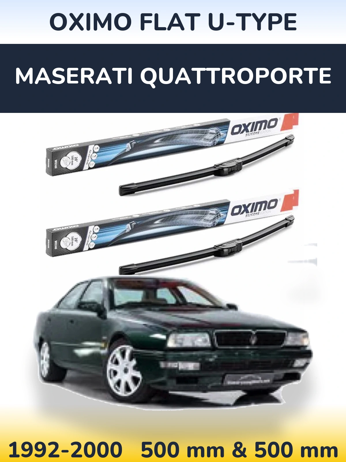 Sada předních stěračů Oximo Flat U-type 500 a 500 mm pro Maserati Quattroporte 1992-2000