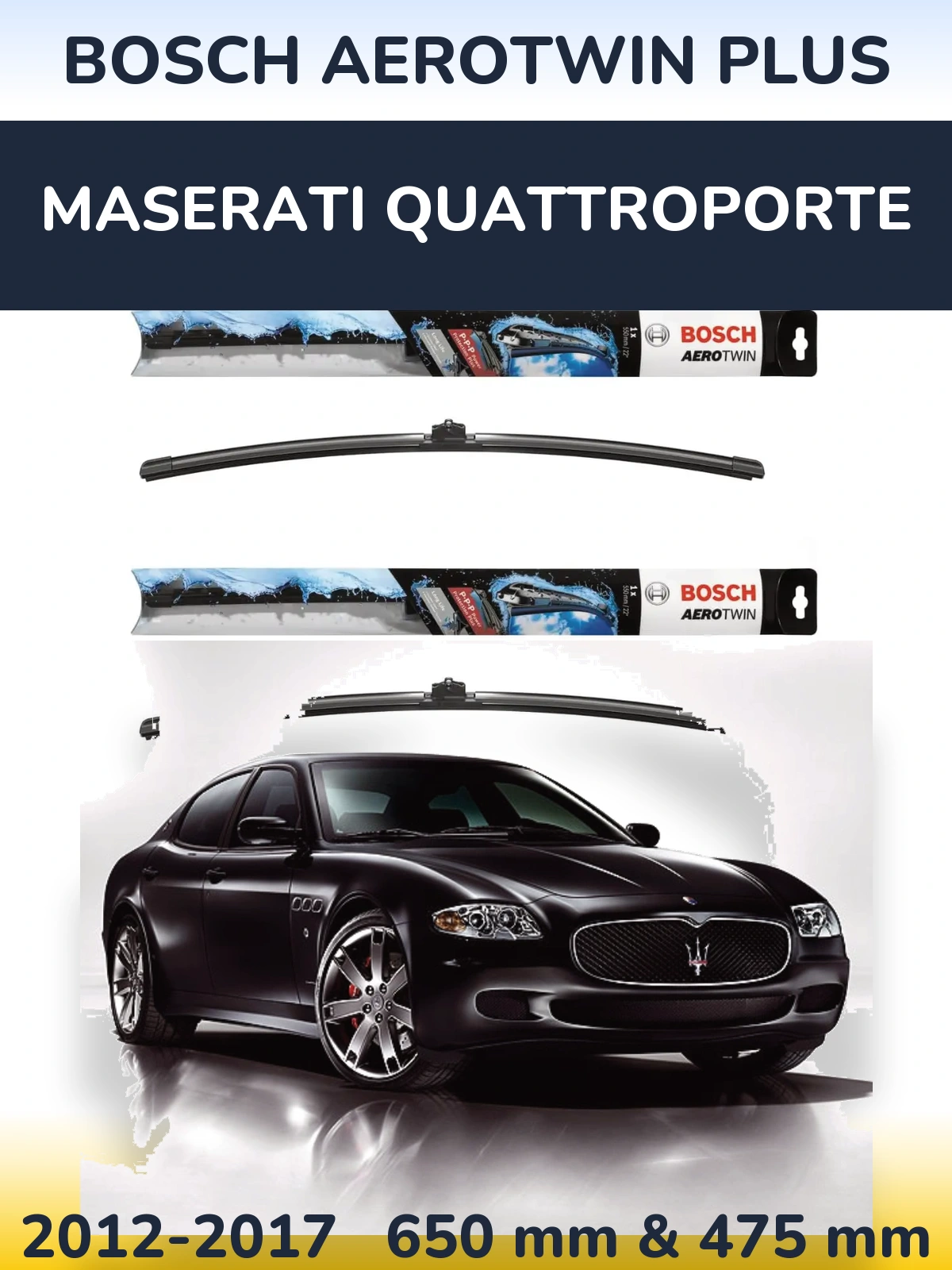 Sada předních stěračů BOSCH AeroTwin Plus 650 a 475 mm pro Maserati Quattroporte 2012-2017