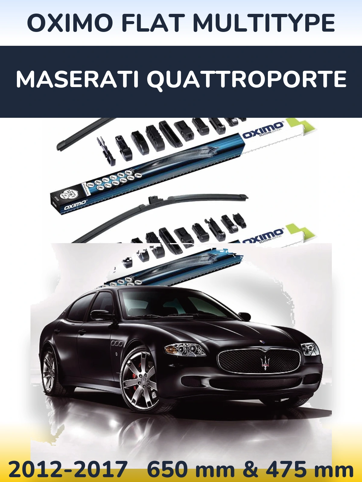Sada předních stěračů Oximo Flat MultiType 650 a 475 mm pro Maserati Quattroporte 2012-2017
