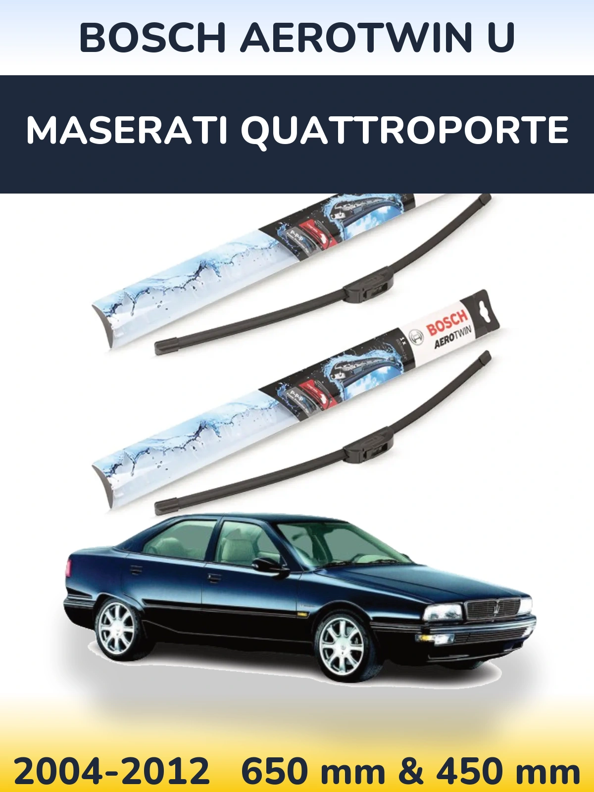 Sada předních stěračů BOSCH AeroTwin U 650 a 450 mm pro Maserati Quattroporte 2004-2012