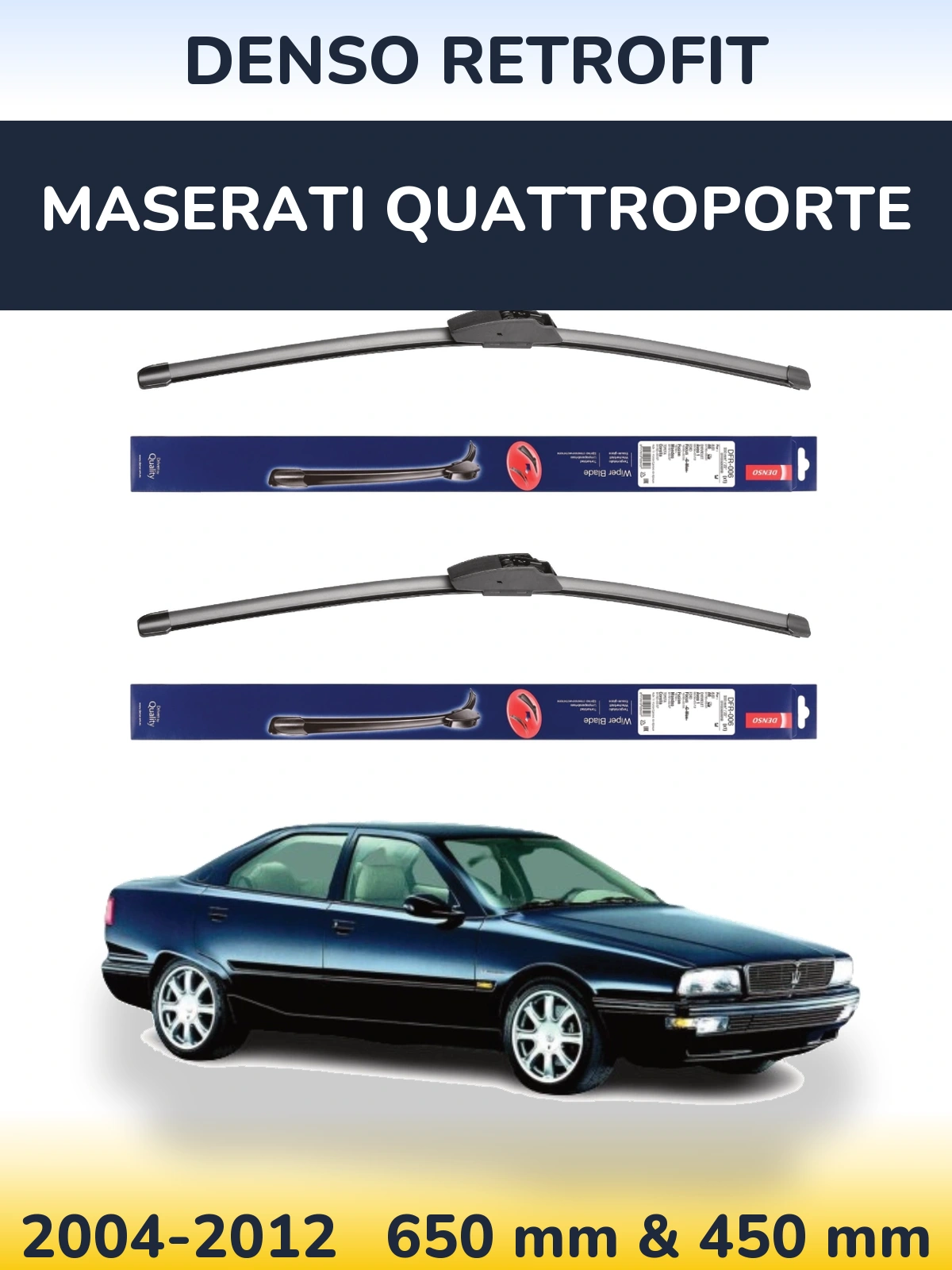 Sada předních stěračů Denso Retrofit 650 a 450 mm pro Maserati Quattroporte 2004-2012