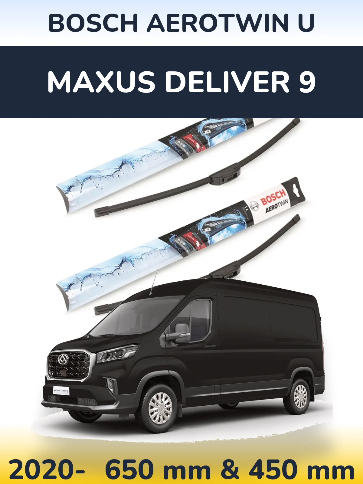Sada předních stěračů BOSCH AeroTwin U 650 a 450 mm pro Maxus Deliver 9 2020-2026