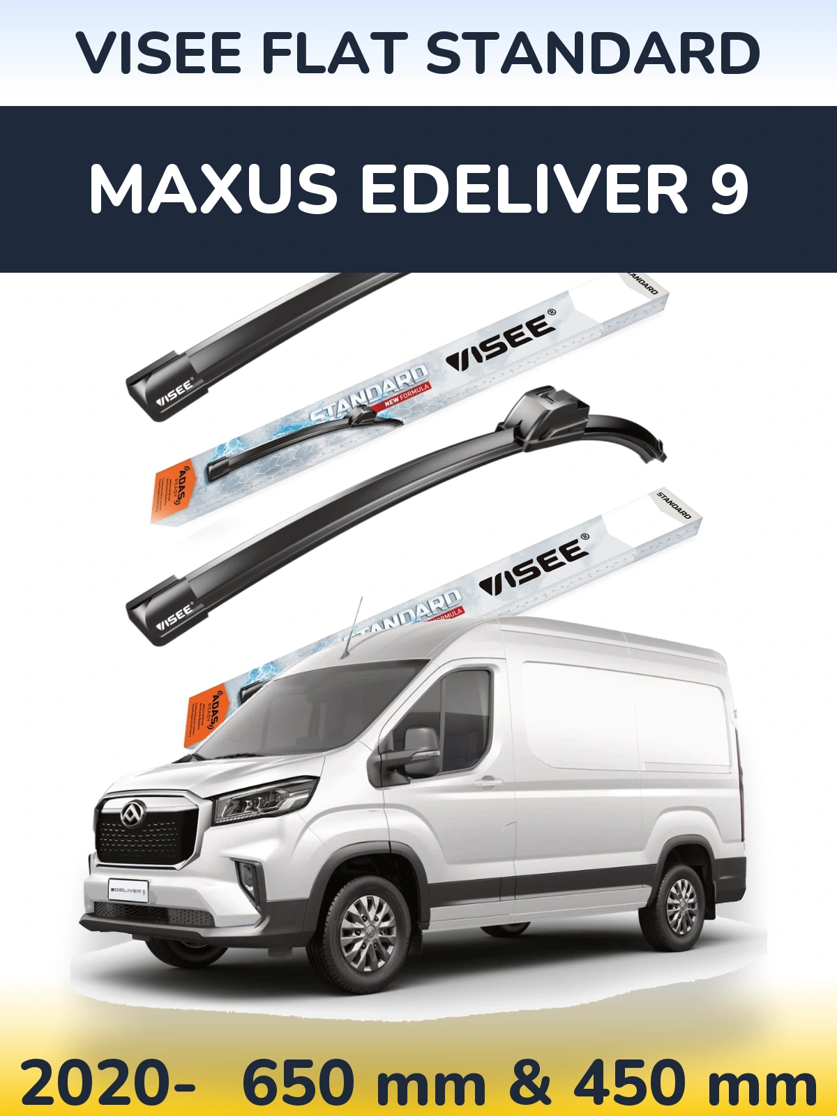 Sada předních stěračů VISEE FLAT STANDARD 650 a 450 mm pro Maxus eDeliver 9 2020-2026