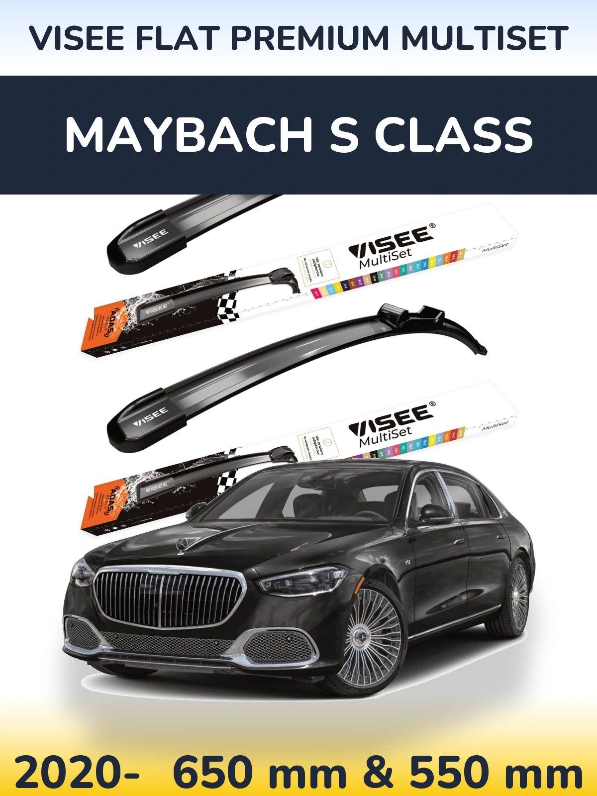 Комплект передніх щіток VISEE FLAT PREMIUM MultiSet 650 & 550 мм для Maybach S Class 2020-2026
