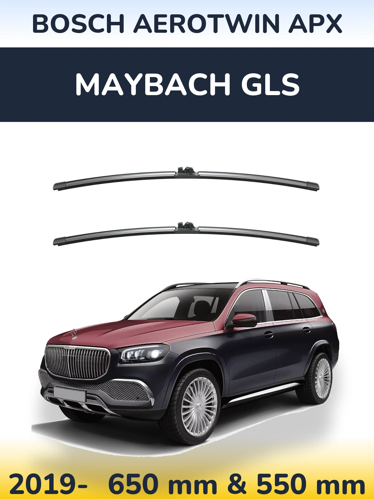 Sada předních stěračů BOSCH AeroTwin APX 650 a 550 mm pro Maybach GLS 2019-2026