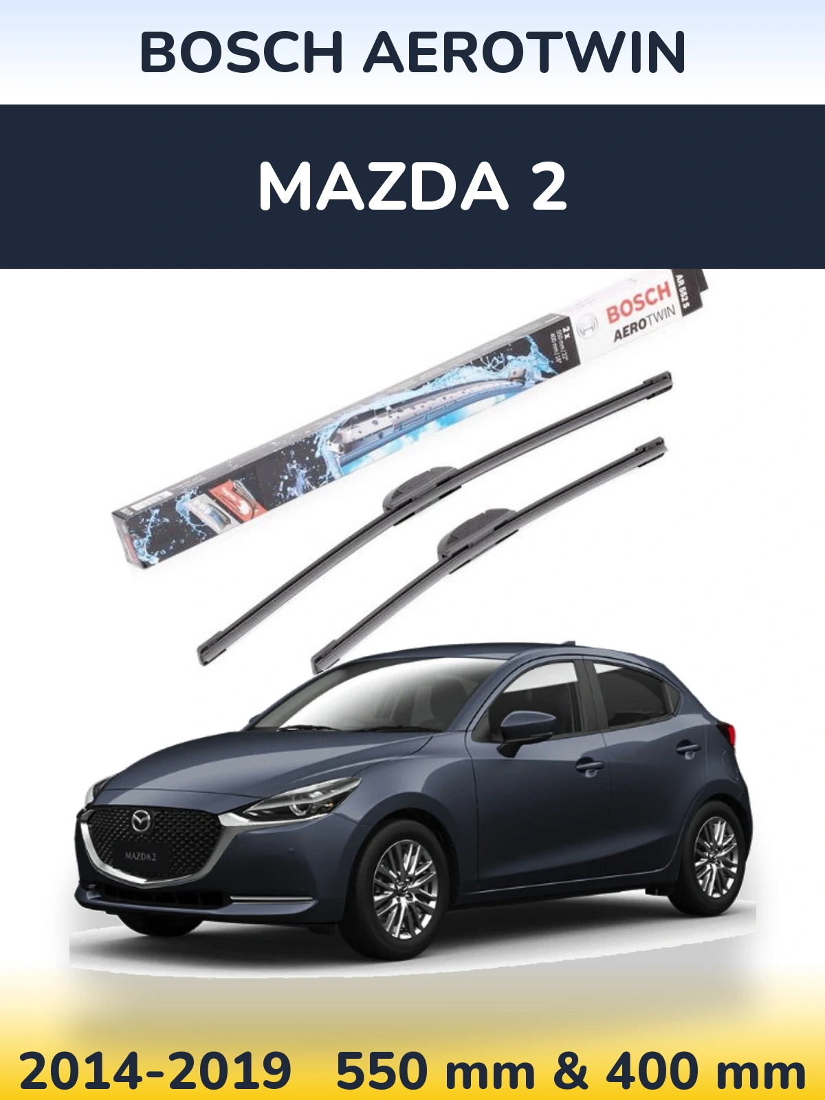 Sada předních stěračů BOSCH AeroTwin 550 a 400 mm pro Mazda 2 2014-2019