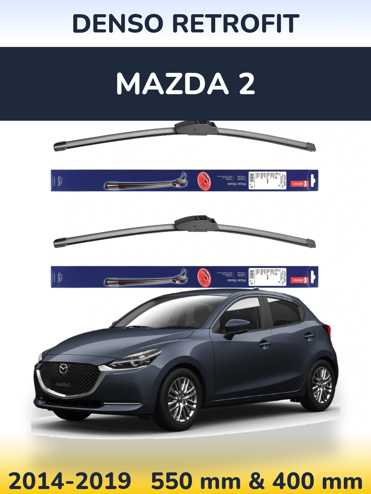 Sada předních stěračů Denso Retrofit 550 a 400 mm pro Mazda 2 2014-2019
