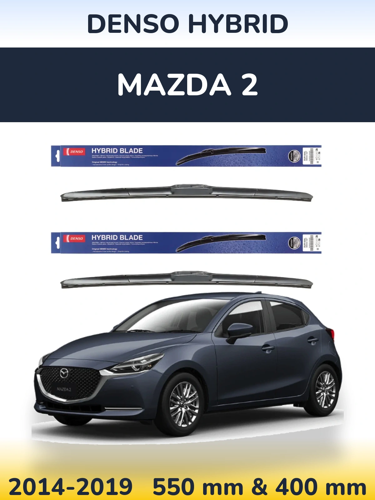 Sada předních stěračů Denso Hybrid 550 a 400 mm pro Mazda 2 2014-2019