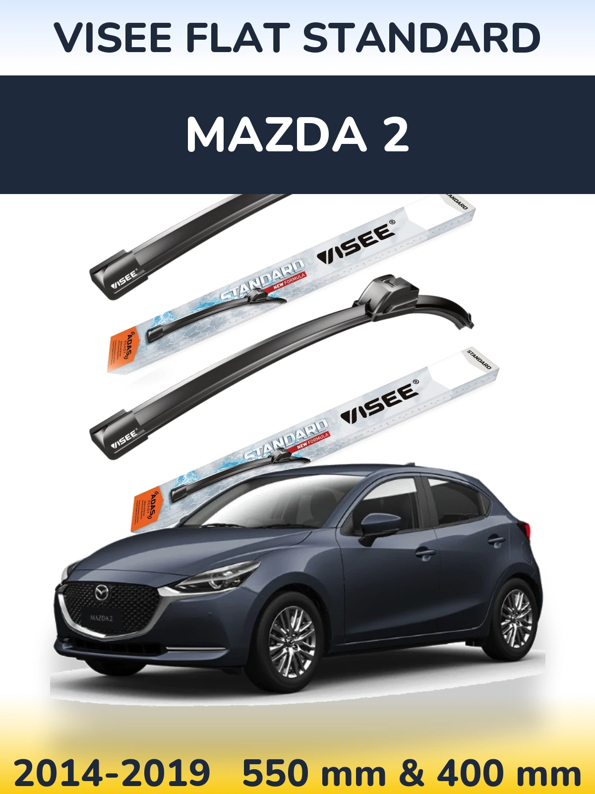 Sada předních stěračů VISEE FLAT STANDARD 550 a 400 mm pro Mazda 2 2014-2019