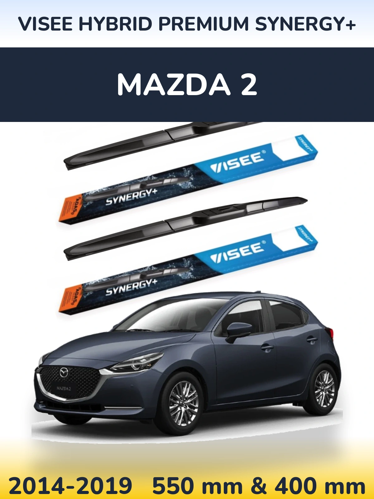 Sada předních stěračů VISEE HYBRID PREMIUM SYNERGY+ 550 a 400 mm pro Mazda 2 2014-2019