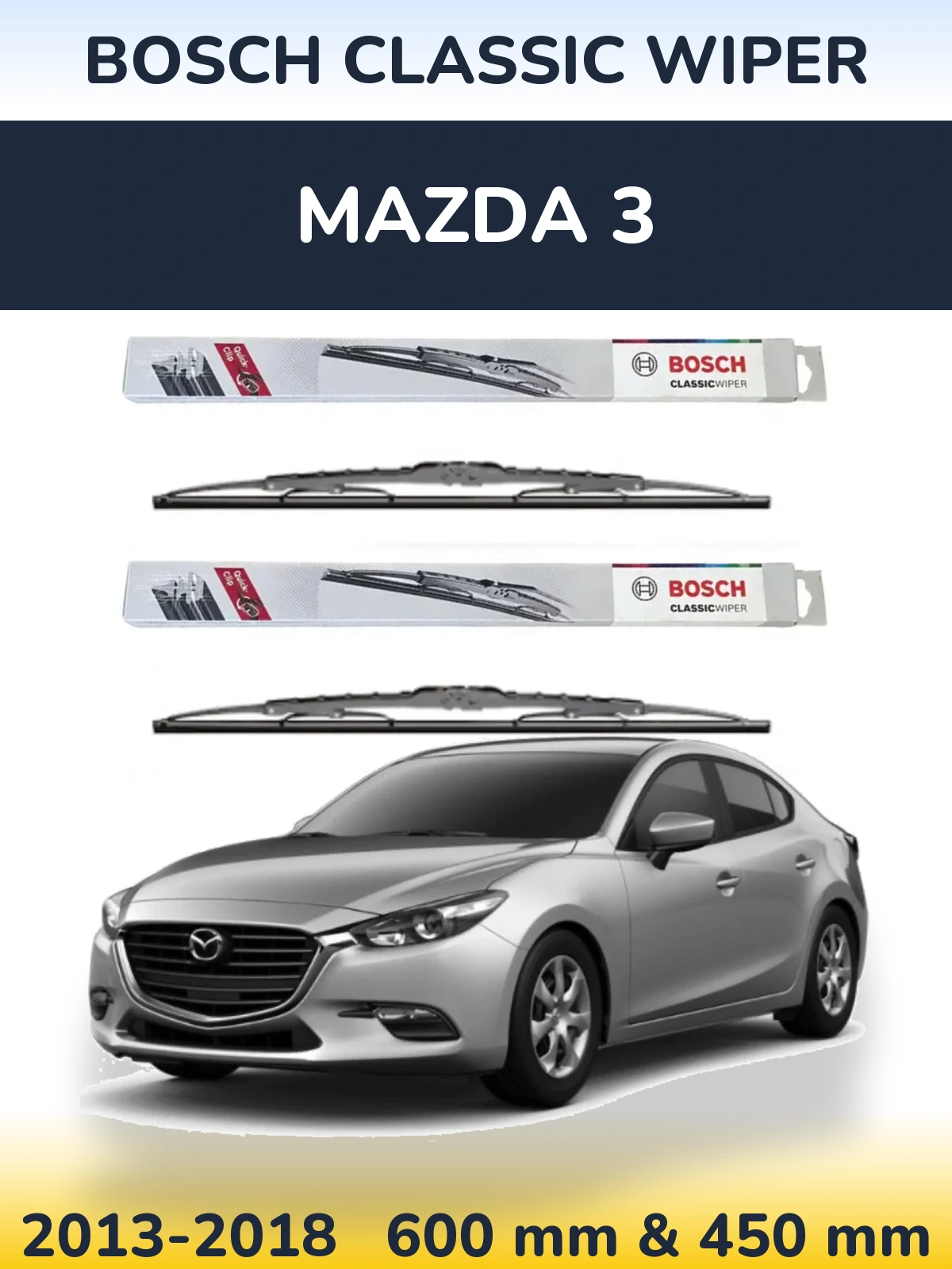 Sada předních stěračů BOSCH Classic Wiper 600 a 450 mm pro Mazda 3 2013-2018