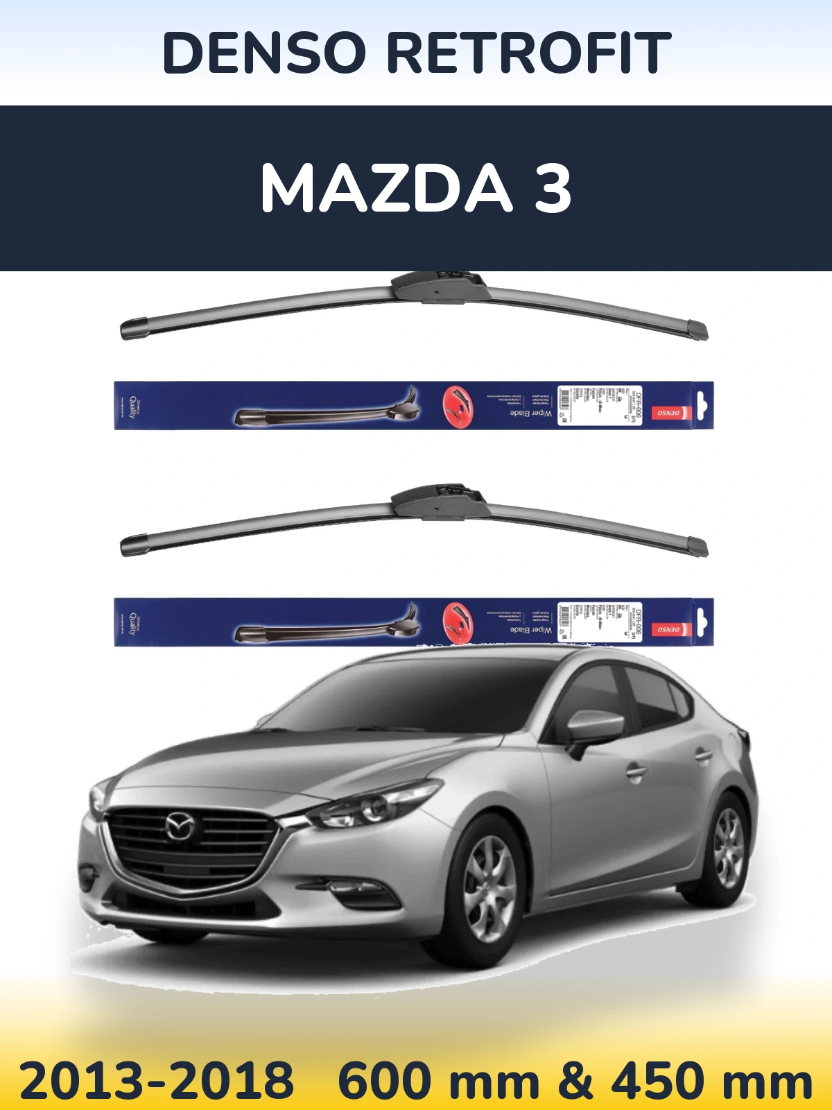 Sada předních stěračů Denso Retrofit 600 a 450 mm pro Mazda 3 2013-2018