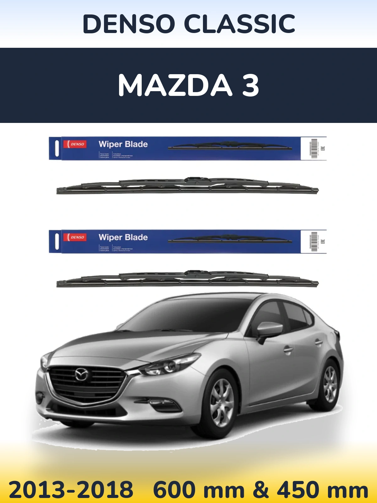 Sada předních stěračů Denso Classic 600 a 450 mm pro Mazda 3 2013-2018